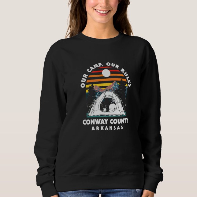 Vårt läger vår Regler Conway County Camping Arkans T Shirt (Framsida)