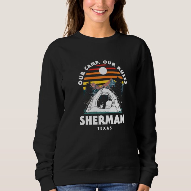 Vårt läger vår Regler Sherman Camping Texas Camper T Shirt (Framsida)
