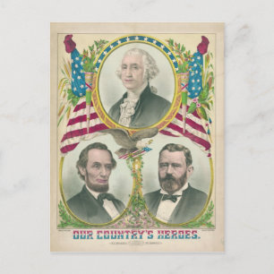 Vårt Land Heroes Washington Lincoln Grant Vykort