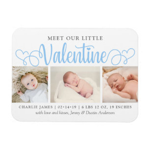Vårt lilla Alla hjärtans 3-foto-födelsemeddelande Magnet