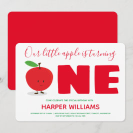 Vårt lilla äpple som vrider ett första födelsedag  inbjudningar