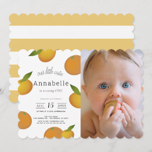 Vårt lilla citrusfruktfoto i Cutie Orange 1:a föde Inbjudningar
