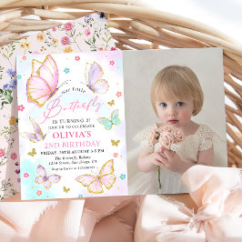 Vårt lilla fjäril Rainbow Girl Birthday Photo Inbjudningar