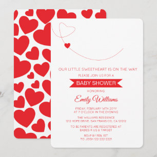Vårt lilla, lilla, rött Hearts Baby Shower Card Inbjudningar