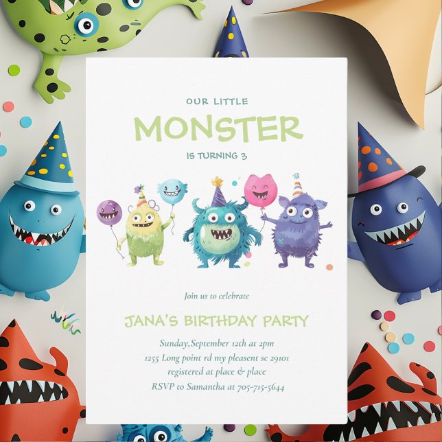Vårt lilla monster | Färgrika tre monster Inbjudningar (Skapare uppladdad)