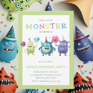 Vårt lilla monster Färgrika tre monster Inbjudningar