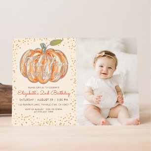 Vårt lilla Pumpkin 2:a födelsedagsfoto Inbjudningar