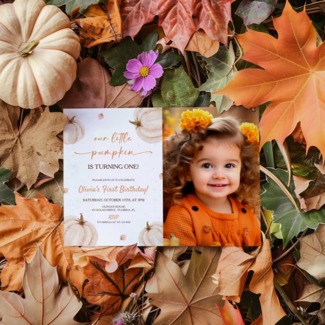 Vårt lilla Pumpkin Birthday Photo Inbjudningar (Skapare uppladdad)