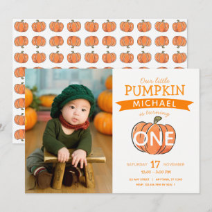 Vårt lilla Pumpkin Fall Birthday Photo Inbjudningar