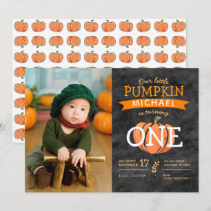 Vårt lilla Pumpkin Fall Birthday Photo Inbjudningar