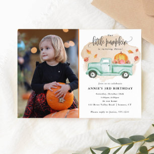 Vårt lilla Pumpkin Fall Farm Lastbil Birthday Phot Inbjudningar