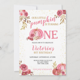 VÅRT LILLA PUMPKIN ROSA VATTENFÄRG 1 BIRTHDAG INBJUDNINGAR