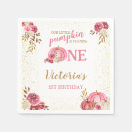 VÅRT LILLA PUMPKIN ROSA VATTENFÄRG 1 BIRTHDAG PAPPERSSERVETT