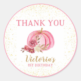 VÅRT LILLA PUMPKIN ROSA VATTENFÄRG 1 BIRTHDAG RUNT KLISTERMÄRKE