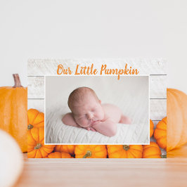 Vårt lilla Pumpkin Thanksgiving Newborn Photo Card