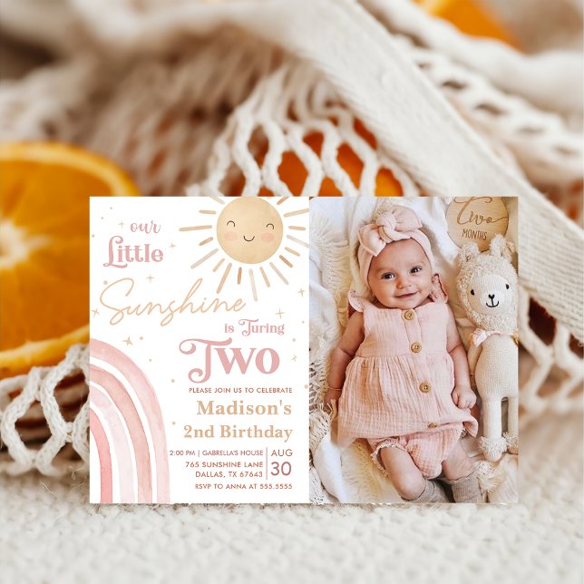 Vårt lilla solljus-regnbåge 2:a födelsedag inbjudningar (Skapare uppladdad)