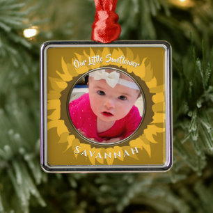 Vårt lilla solrosfoto Baby Julgransprydnad Metall