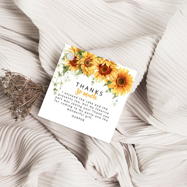 Vårt lilla solrosfoto på födelsedagen - tack ditt  gåvor etiketter (Skapare uppladdad)