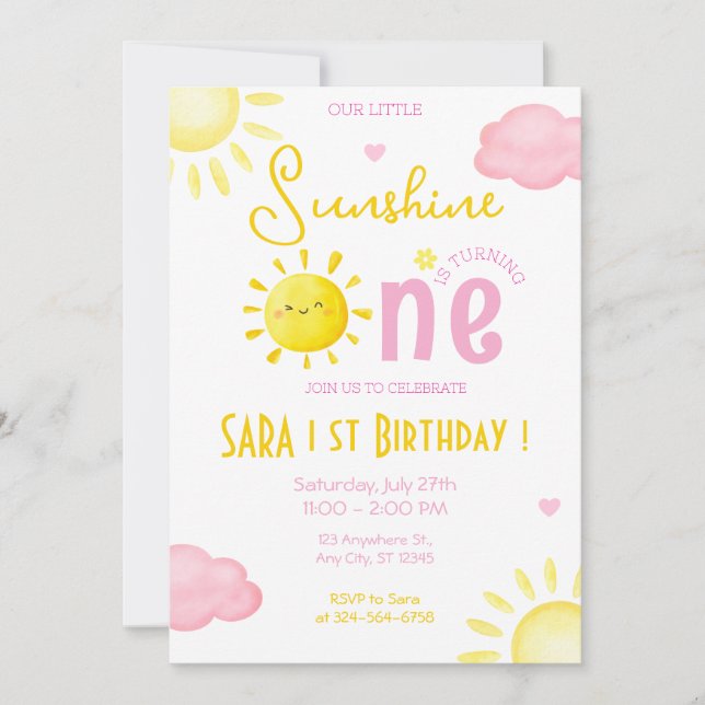 VÅRT LILLA SUNSHINE VÄNTAR EN BIRTHDAY INBJUDNINGAR (Framsida)
