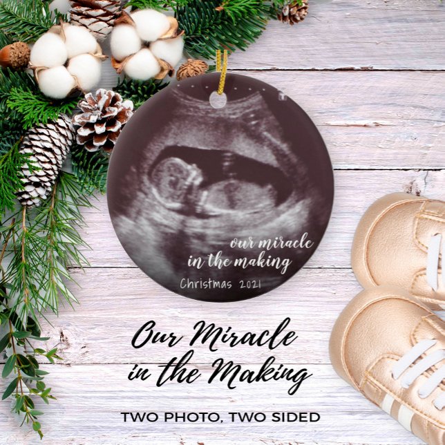 Vårt Miracle i ett Skapar Ultrasound Sonogram-foto Julgransprydnad Keramik (Skapare uppladdad)