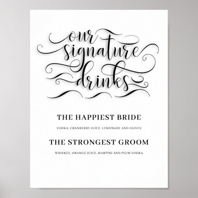 Vårt Namnteckning Drinks Bröllop Pub-tecken Poster (Framsidan)