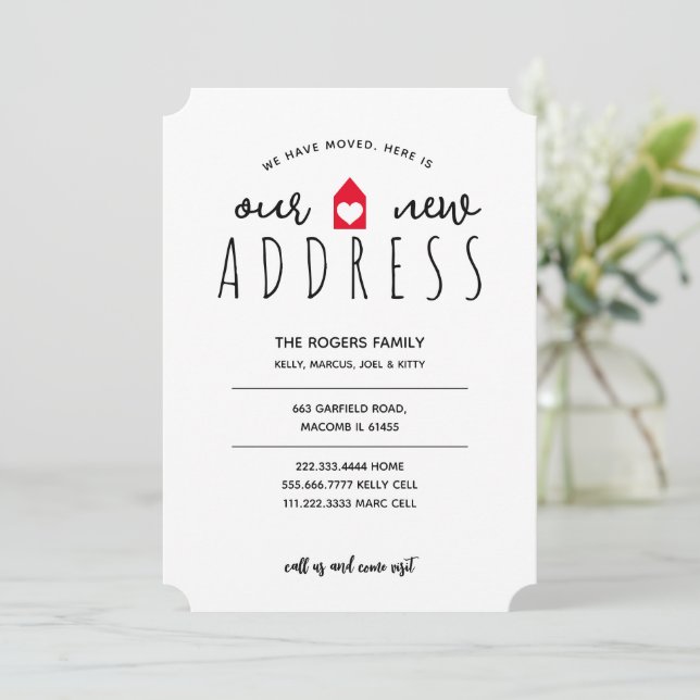 Vårt Nya adress hus för Flytta i familjen Meddelande (Stående Fram)