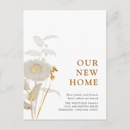Vårt Nya Hem Antika Blommor och Löv Flyttar Meddelande Vykort