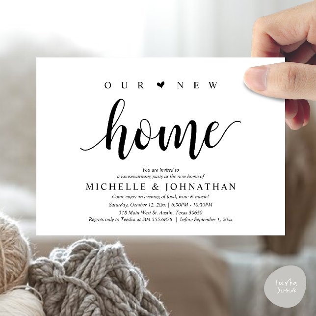 Vårt nya hem, Inbjudningskort från Houseuppvärmnin (Our new home, Housewarming party invitation card, first house invites, in black white)