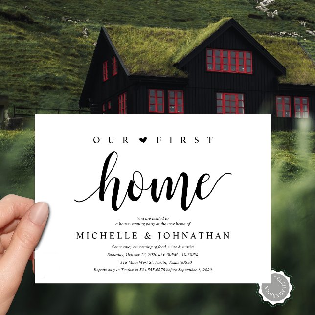Vårt nya hem, Inbjudningskort från Houseuppvärmnin (Our First New Home, Housewarming party invitation card, Moving Announcement, New House Address)