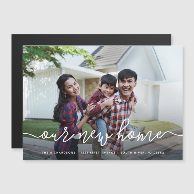 Vårt nya hem| Meddelande om enkel Flytta av foto Magnetisk Inbjudningskort (Fram/baksida)
