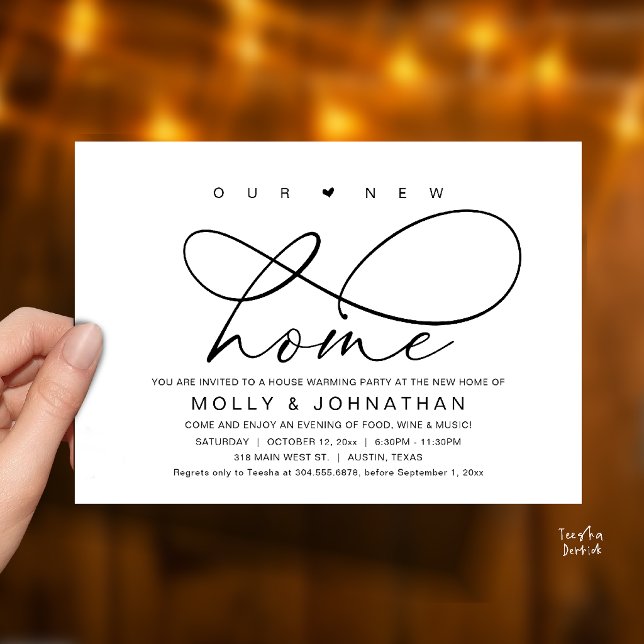 Vårt Nya Hem, Modern Elegant Inflyttningsfest Inbjudningar (Our New Home, Modern Elegant Housewarming party Invitation Card in Black and White)
