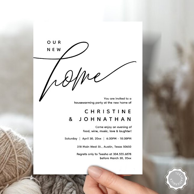 Vårt nya hem, Mysiga, älskande Party Inbjudningar (Our New Home, Cozy Lovely Housewarming Party Invitation Card, PDF, Portrait, Black White)