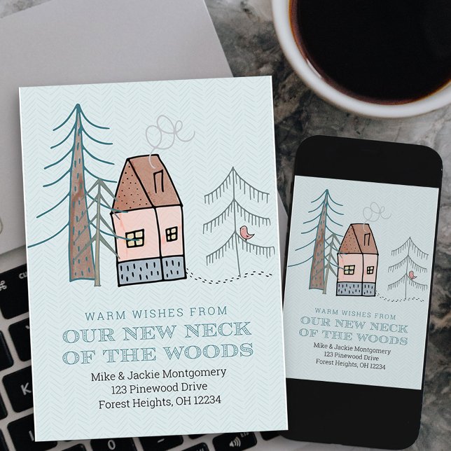 Vårt nya Nacke i Skogen Flytta-meddelande (new neck of the woods moving announcement card available printed or as printable digital download)