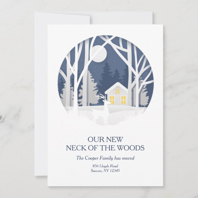 Vårt nya Nacke i Skogen Flytta-meddelande Julkort (Framsida)