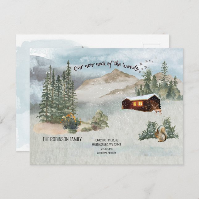 Vårt nya Nacke i Skogen Hjort-meddelande om Flytta Vykort (Fram/baksida)