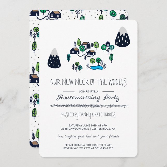 Vårt nya Nacke i Skogen Houseworkteknik Party Inbjudningar (Fram/baksida)