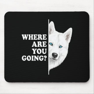 Vart ska du Vit Husky Alert Nyfiken Hund Musmatta