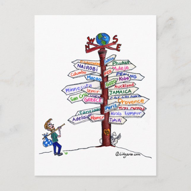 Vart ska man åka? Vägschild Postkort Anpassningsba Vykort (Framsida)