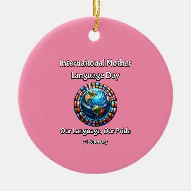 Vårt språk, vårt Pride. Mor språkdag. Julgransprydnad Keramik (Framsidan)