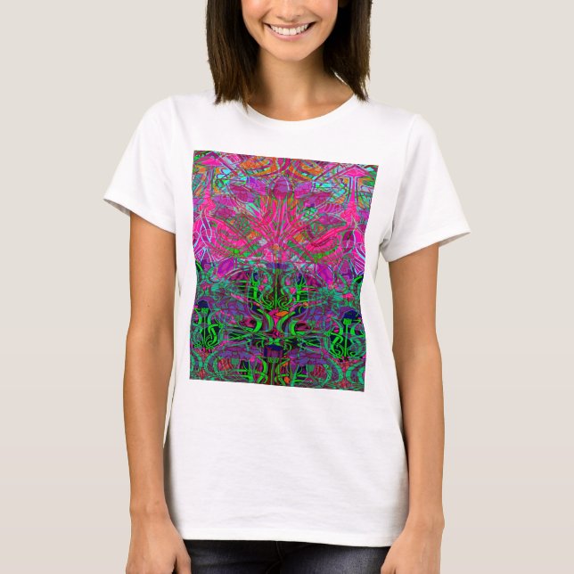 Vårtid blommar i orangen, shock rosalimefruktgrönt tee shirt (Framsida)