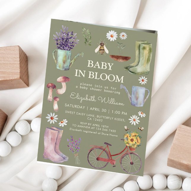 Vårträdgård Baby Shower Vattenfärg Blommor Inbjudningar (Skapare uppladdad)