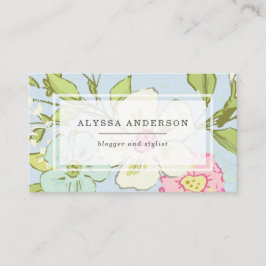 Vårträdgård i moderiktig blommigt för blått | visitkort