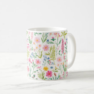 Vårträdgård med vilda blommor kaffemugg