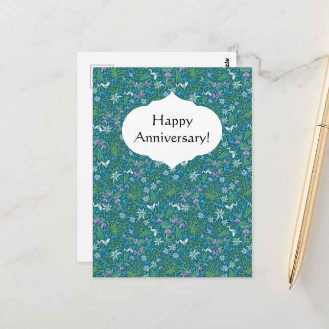 Vårträdgård mors dag Blå Lila Vit Vykort (Fram/Back In Situ)