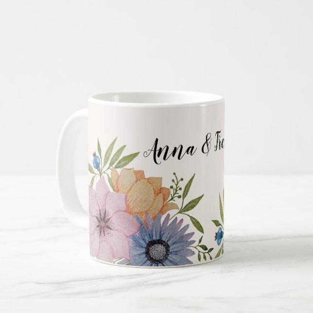 Vårträdgård Vattenfärg Beige Neutral Kaffemugg (Framsida vänster)