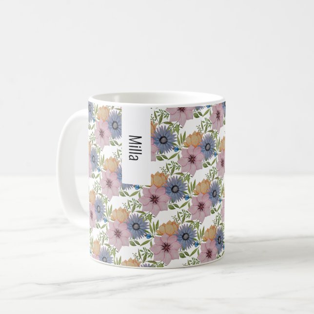 Vårträdgård Vattenfärg Blå Kaffemugg (Framsida vänster)