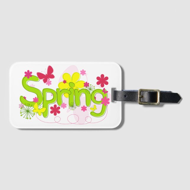 Vårträdgårds typografi blommor fjärilar bagagebricka (Framsida horisontal)