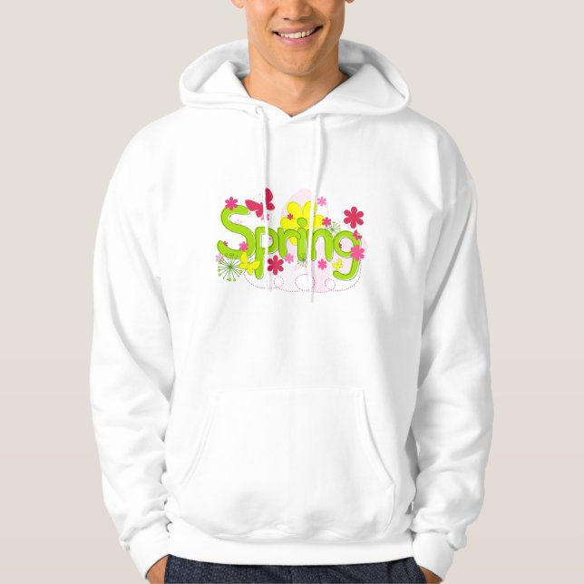 Vårträdgårds typografi Blommor Fjärilar Hoodie (Framsida)