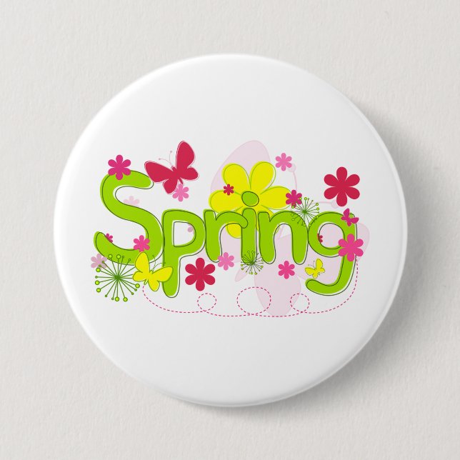 Vårträdgårds typografi blommor fjärilar knapp (Framsida)
