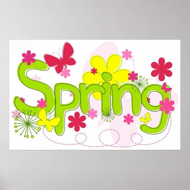 Vårträdgårds typografi Blommor Fjärilar Poster (Framsidan)